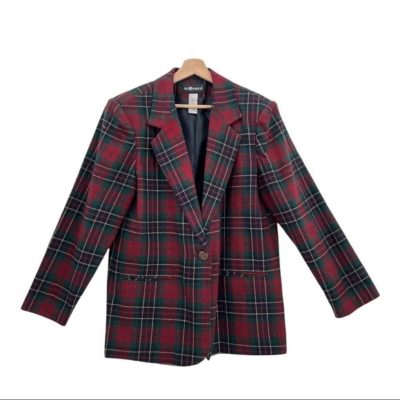 SAG HARBOR Vintage Tartan Plaid Single Breasted Wool Blazer Size 14 Christmas - Picture 1 of 6